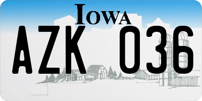 IA license plate AZK036