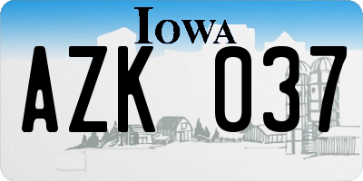 IA license plate AZK037