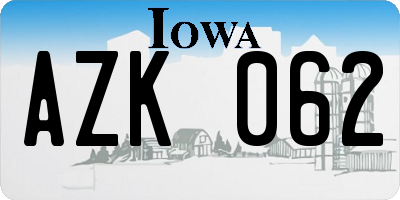 IA license plate AZK062