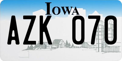 IA license plate AZK070