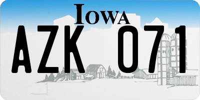 IA license plate AZK071