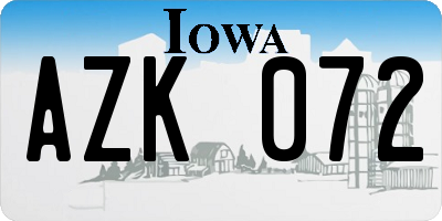 IA license plate AZK072