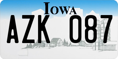 IA license plate AZK087