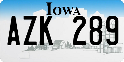 IA license plate AZK289