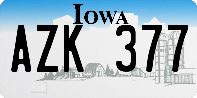 IA license plate AZK377
