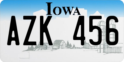 IA license plate AZK456