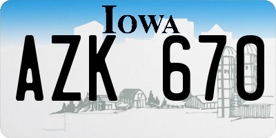 IA license plate AZK670