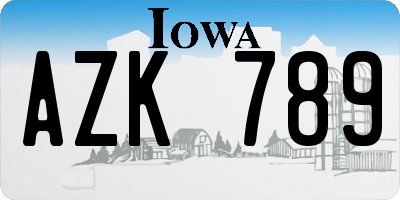 IA license plate AZK789