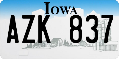 IA license plate AZK837