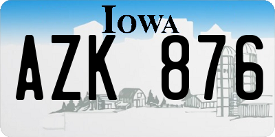 IA license plate AZK876