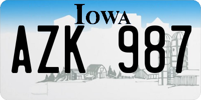 IA license plate AZK987
