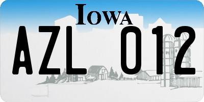 IA license plate AZL012
