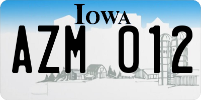 IA license plate AZM012