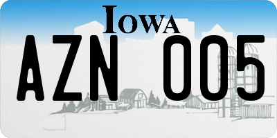 IA license plate AZN005