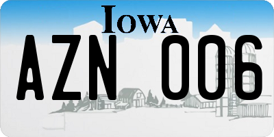 IA license plate AZN006