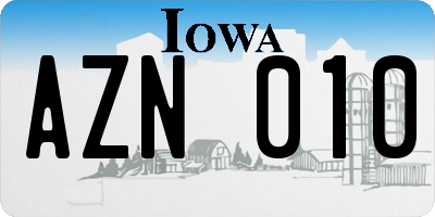 IA license plate AZN010