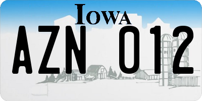 IA license plate AZN012