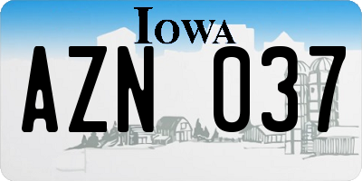 IA license plate AZN037