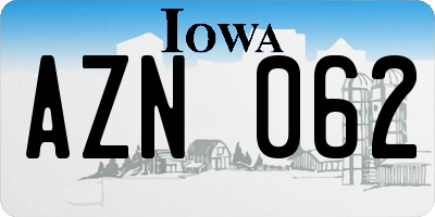 IA license plate AZN062