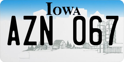 IA license plate AZN067