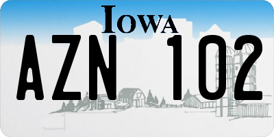 IA license plate AZN102
