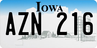 IA license plate AZN216