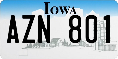 IA license plate AZN801
