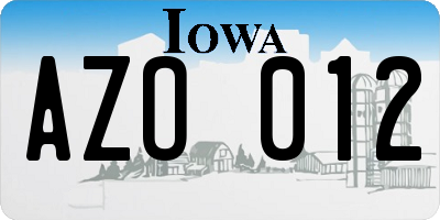IA license plate AZO012