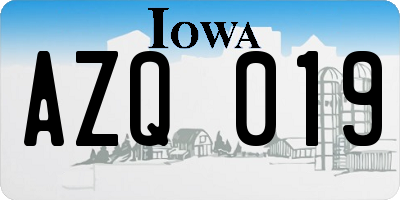 IA license plate AZQ019