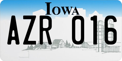 IA license plate AZR016