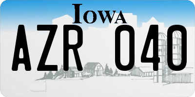 IA license plate AZR040