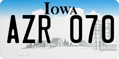 IA license plate AZR070