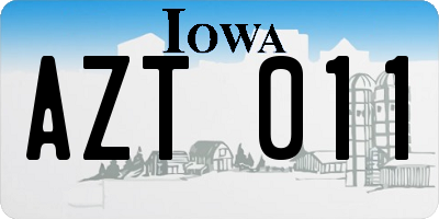 IA license plate AZT011