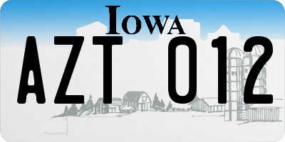 IA license plate AZT012