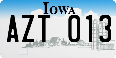 IA license plate AZT013