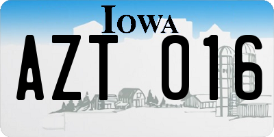 IA license plate AZT016
