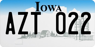 IA license plate AZT022