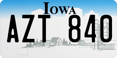 IA license plate AZT840