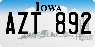 IA license plate AZT892