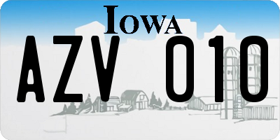IA license plate AZV010