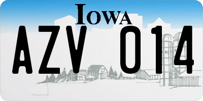 IA license plate AZV014