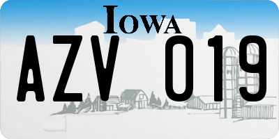 IA license plate AZV019