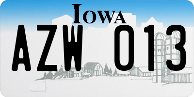 IA license plate AZW013
