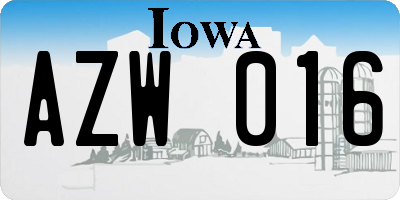 IA license plate AZW016