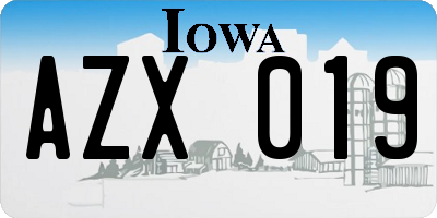 IA license plate AZX019