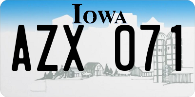 IA license plate AZX071