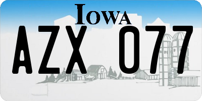 IA license plate AZX077