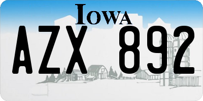 IA license plate AZX892
