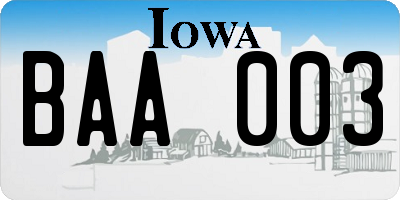 IA license plate BAA003