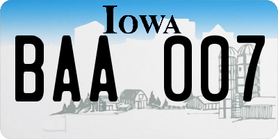 IA license plate BAA007